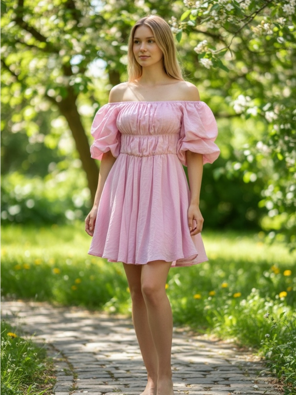 Princess Polly Off-Shoulder Puff Sleeve Pink Mini Dress
